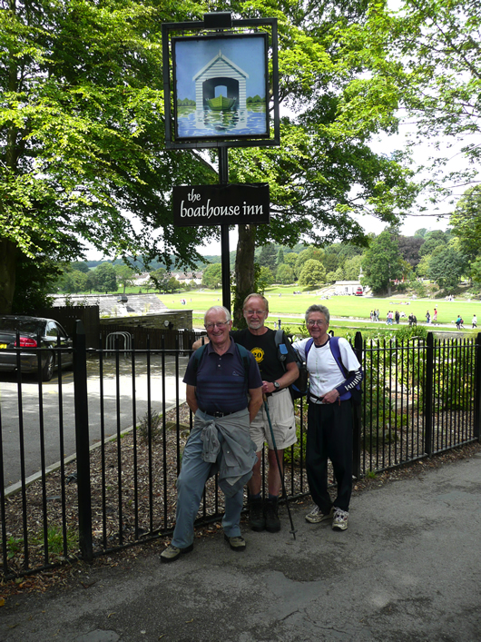 Dave King, Dave Shaw and Roger Clarke outside The Boathouse, Saltaire