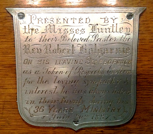 Inscription on Robert Balgarnie's writing box
